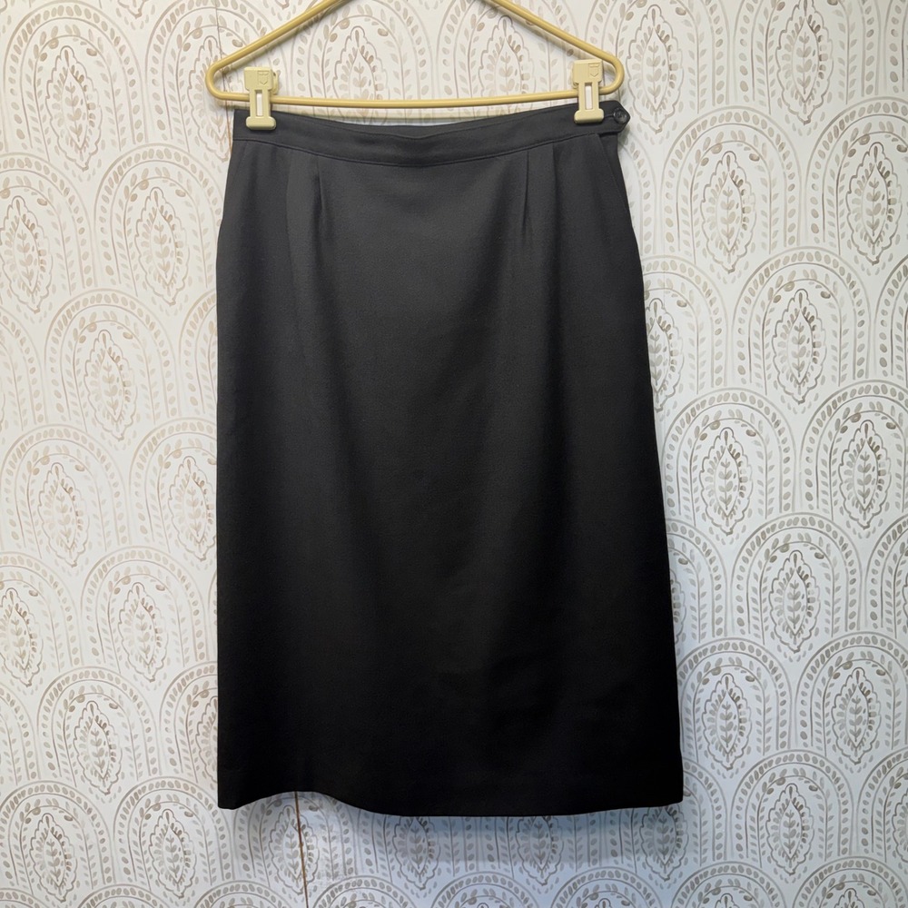 Lands End Pencil Skirt Womens 14 Black 100% Wool Vintage Midi Made in USA - Picture 1 of 7